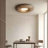 Modern Round Wood Donut LED Ceiling Light Large Flush Mount Fixture for Home