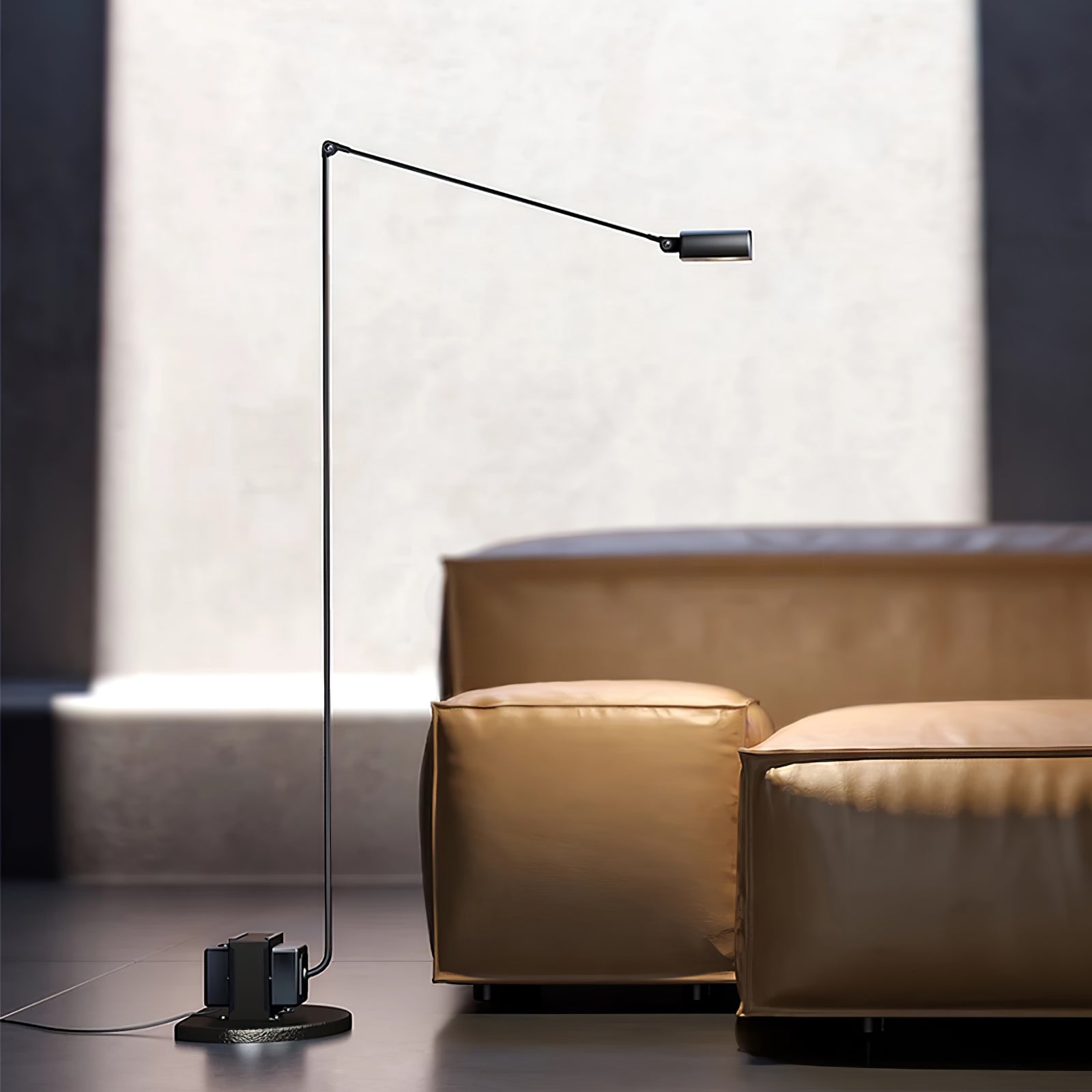 Dynamo Adjustable Arm LED Floor Lamp with Rotating Metal Diffuser and Cylindrical Base Standing Light
