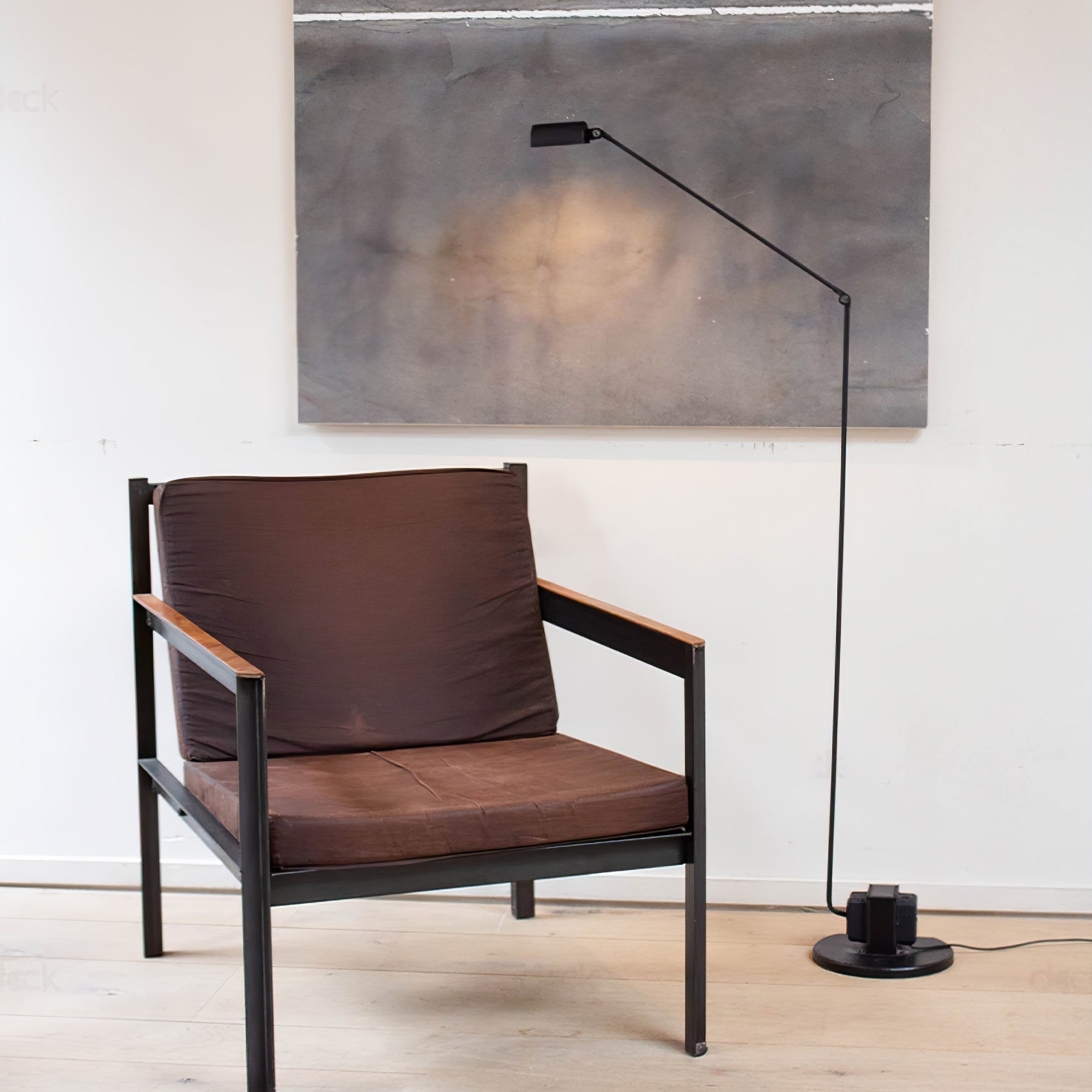 Dynamo Adjustable Arm LED Floor Lamp with Rotating Metal Diffuser and Cylindrical Base Standing Light