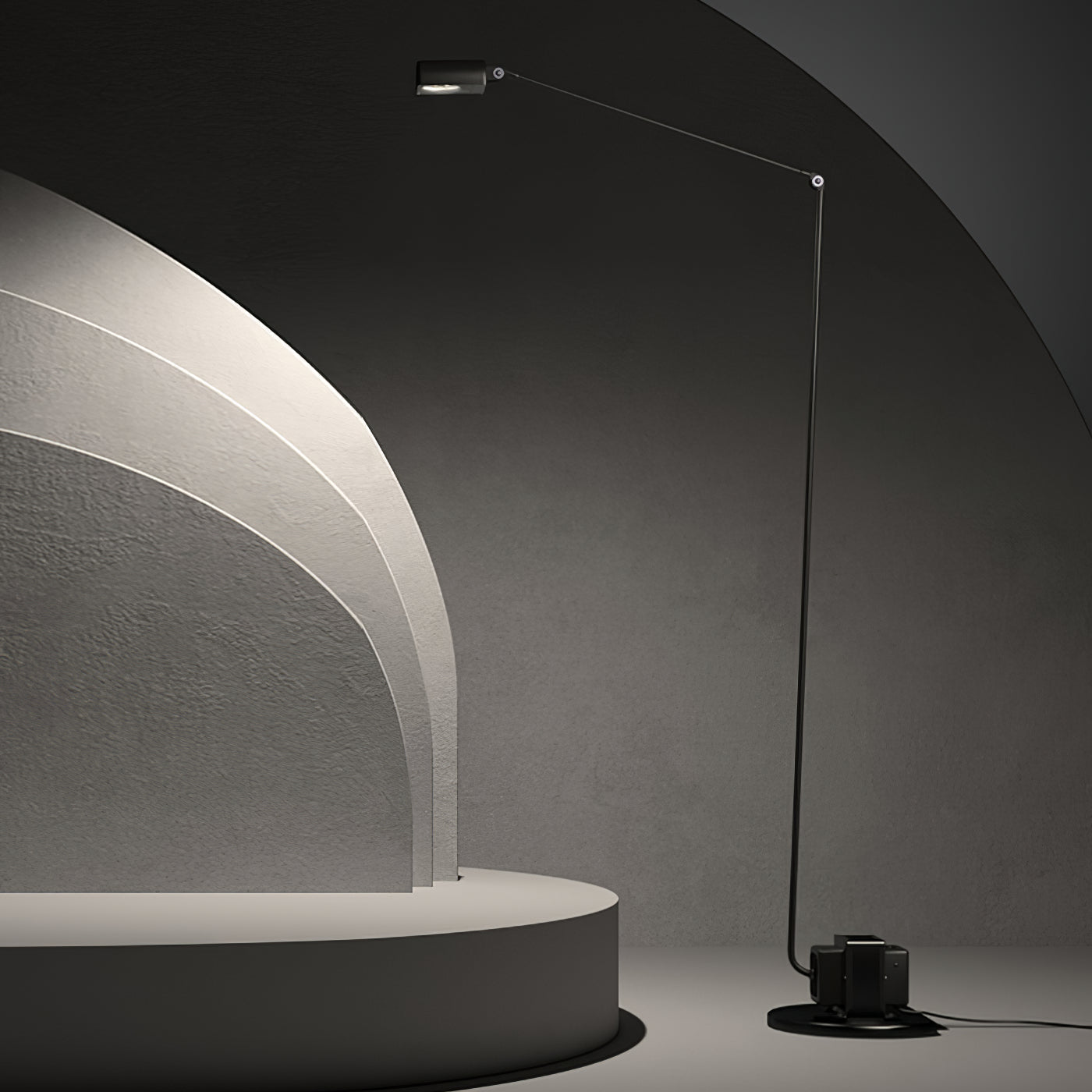 Dynamo Adjustable Arm LED Floor Lamp with Rotating Metal Diffuser and Cylindrical Base Standing Light