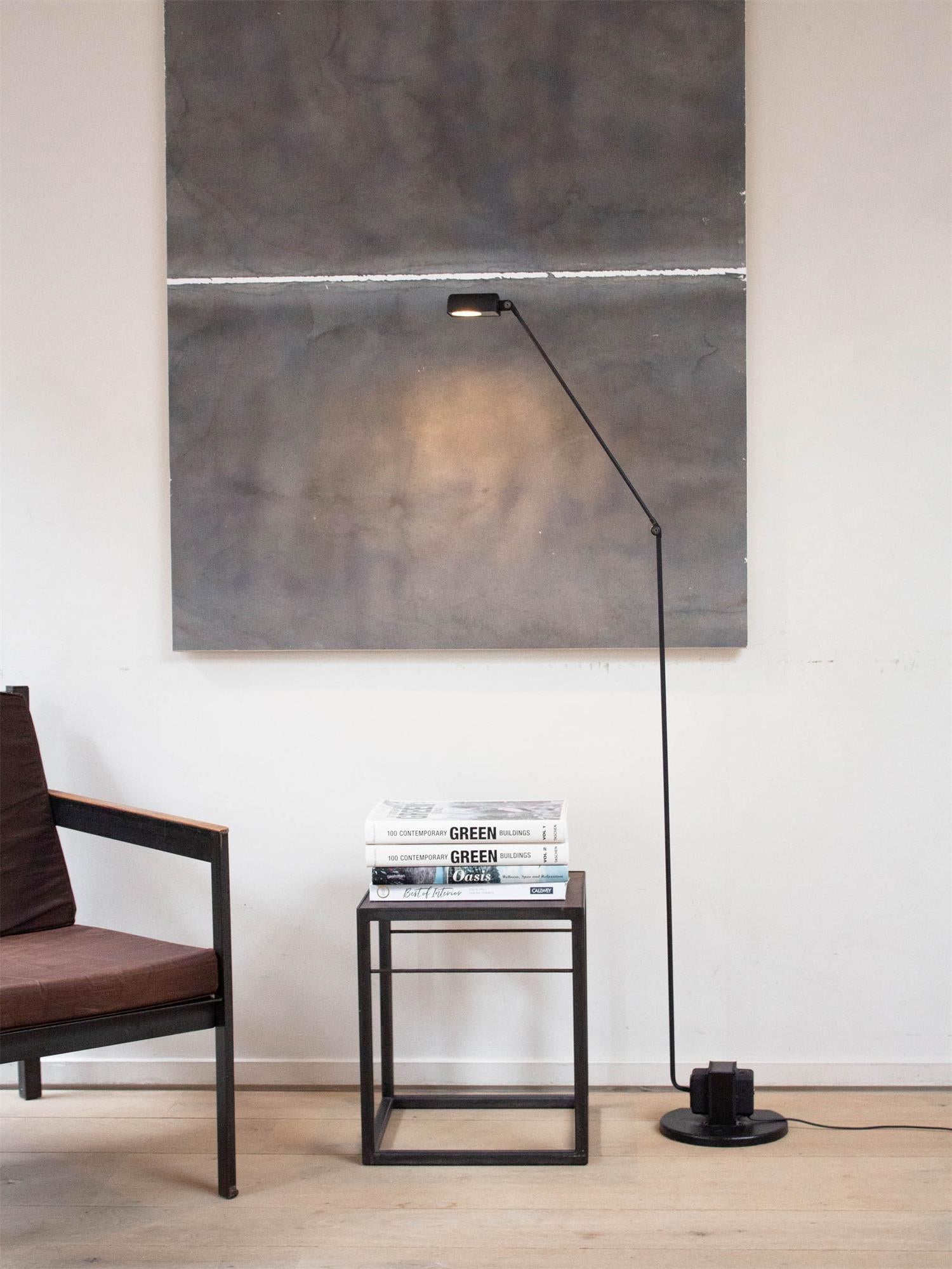 Dynamo Adjustable Arm LED Floor Lamp with Rotating Metal Diffuser and Cylindrical Base Standing Light