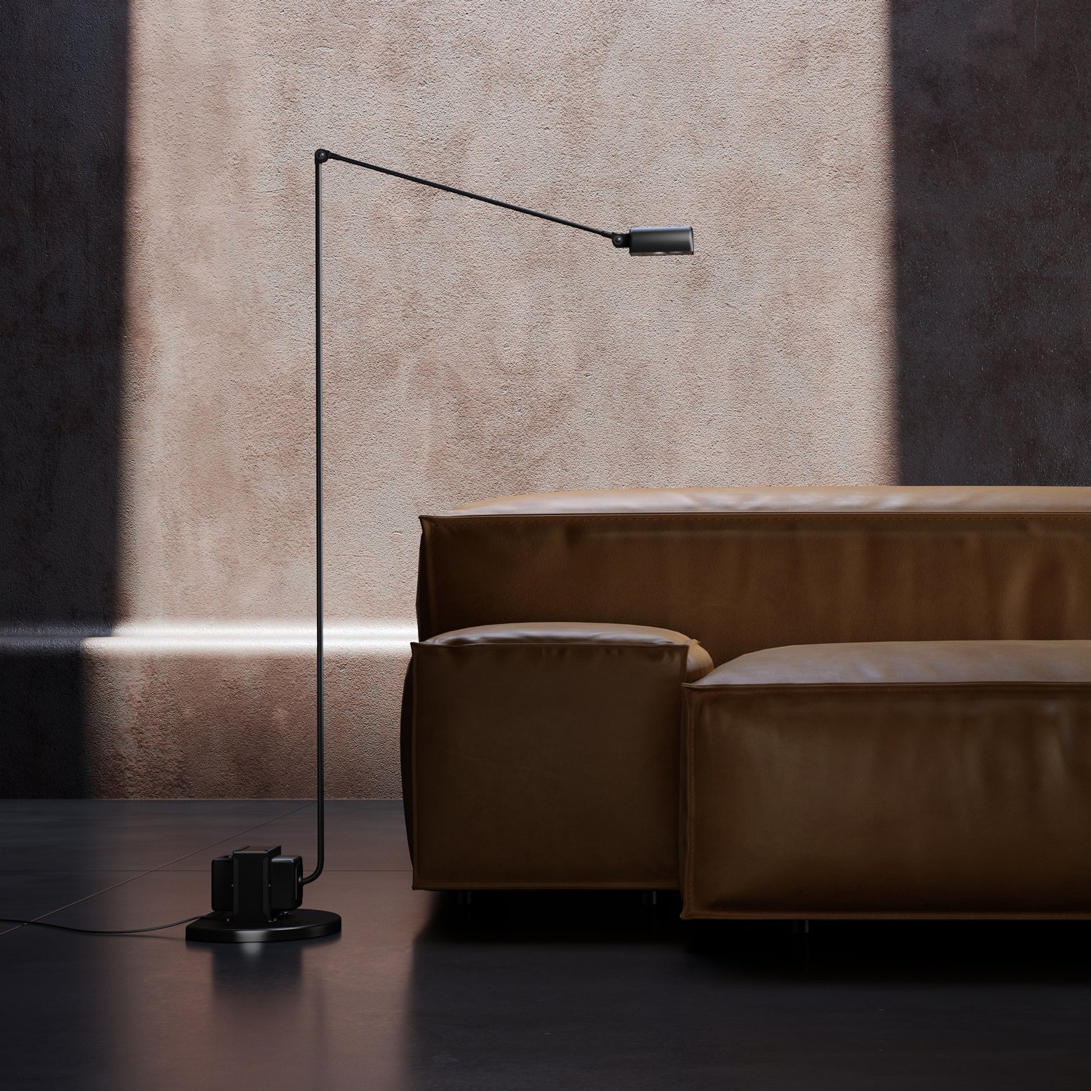 Dynamo Adjustable Arm LED Floor Lamp with Rotating Metal Diffuser and Cylindrical Base Standing Light