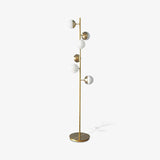 Modern LED Tree Standing Floor Lamp with Frosted Glass Globes and Gold Finish