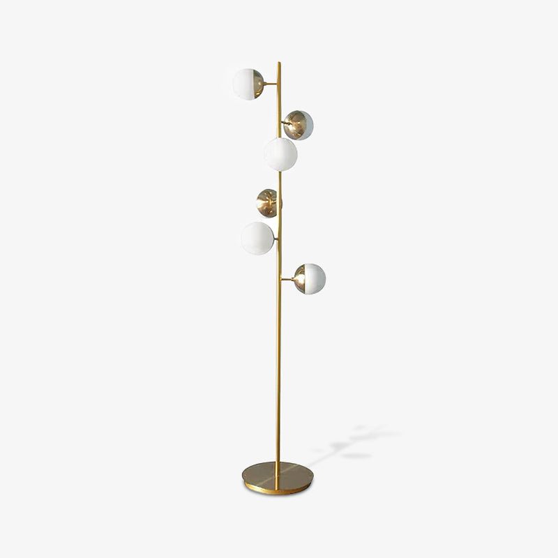 Modern LED Tree Standing Floor Lamp with Frosted Glass Globes and Gold Finish