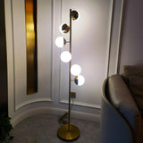 Modern LED Tree Standing Floor Lamp with Frosted Glass Globes and Gold Finish