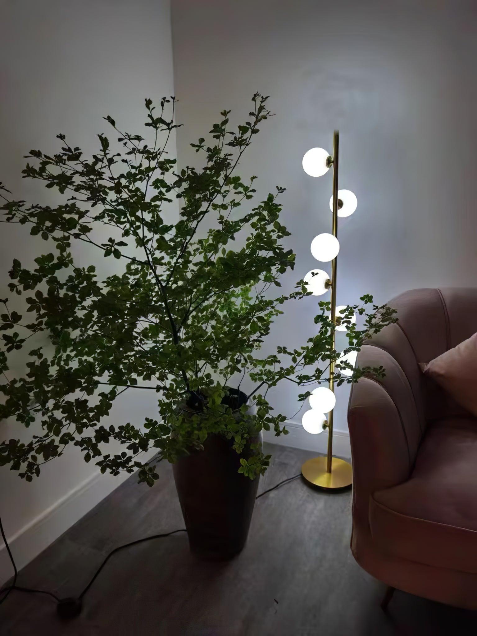 Modern LED Tree Standing Floor Lamp with Frosted Glass Globes and Gold Finish