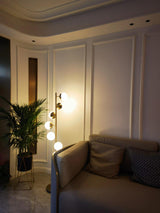 Modern LED Tree Standing Floor Lamp with Frosted Glass Globes and Gold Finish