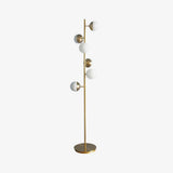 Modern LED Tree Standing Floor Lamp with Frosted Glass Globes and Gold Finish