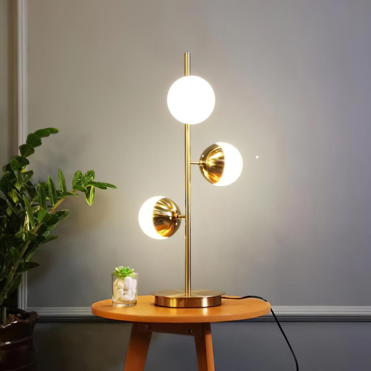Modern LED Tree Standing Floor Lamp with Frosted Glass Globes and Gold Finish