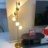 Modern LED Tree Standing Floor Lamp with Frosted Glass Globes and Gold Finish
