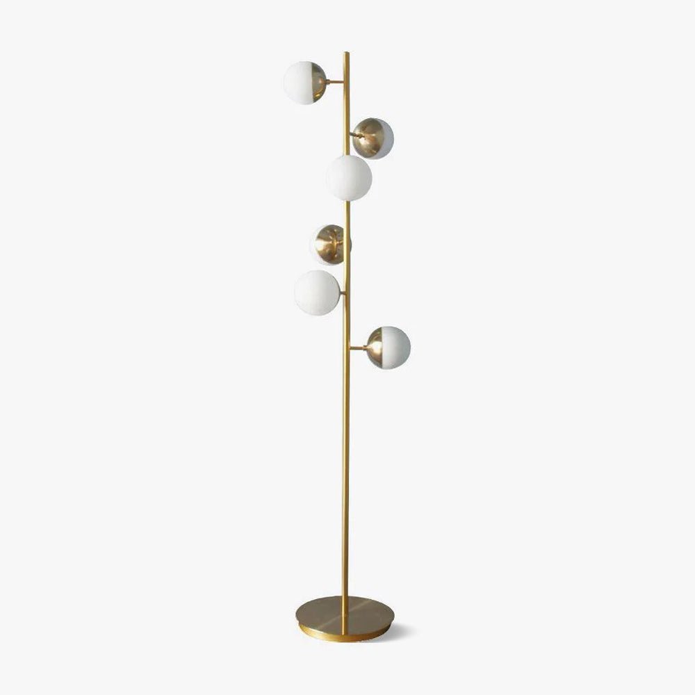 Modern LED Tree Standing Floor Lamp with Frosted Glass Globes and Gold Finish