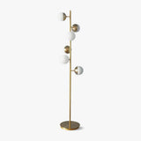 Modern LED Tree Standing Floor Lamp with Frosted Glass Globes and Gold Finish