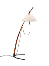 Modern Wood Floor Lamp with Adjustable White Fabric Shade and Retro Fishing Silhouette