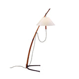 Modern Wood Floor Lamp with Adjustable White Fabric Shade and Retro Fishing Silhouette