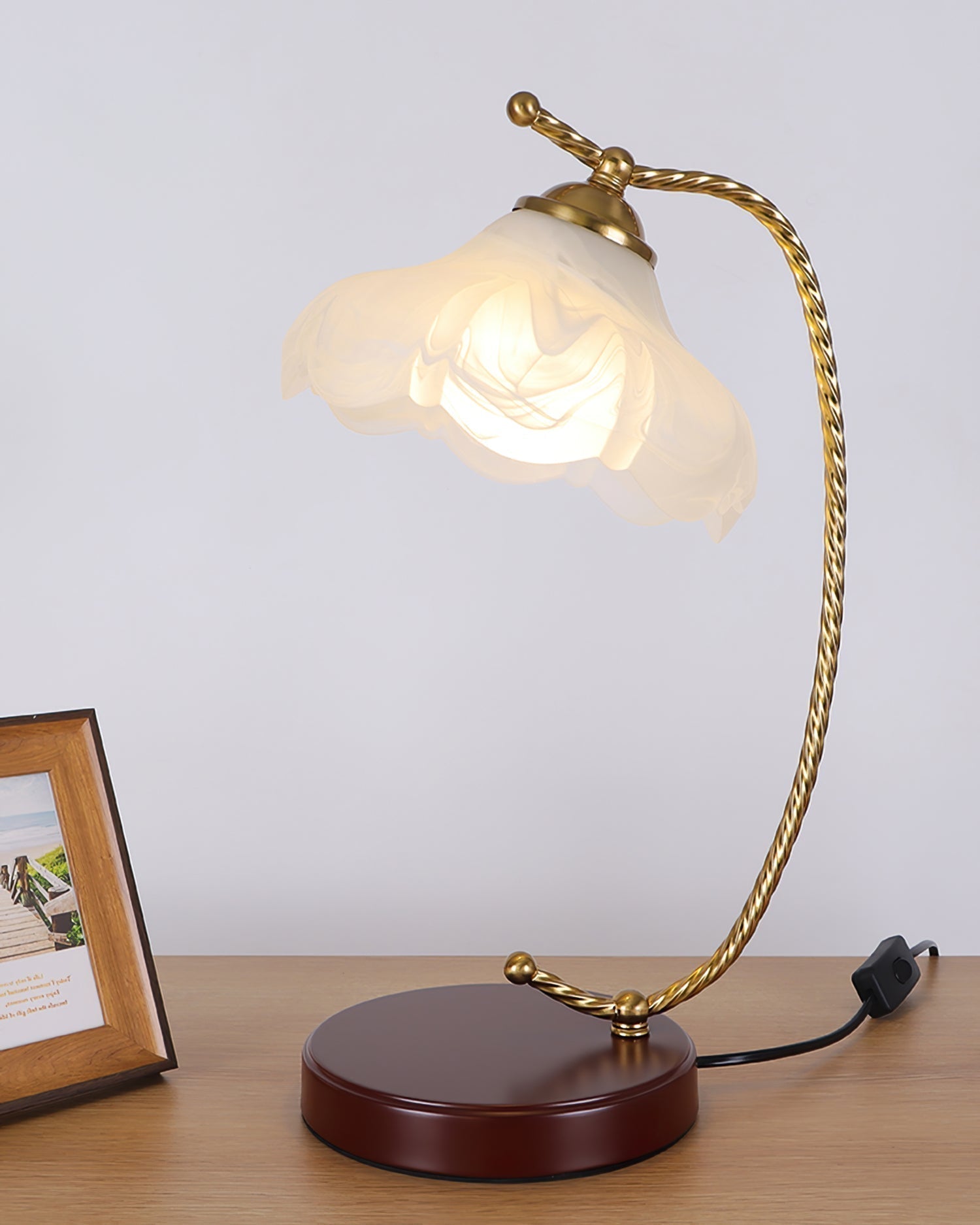 Vintage Pleated Shade Table Lamp with Walnut Base and Gold Accents for Modern Bedrooms