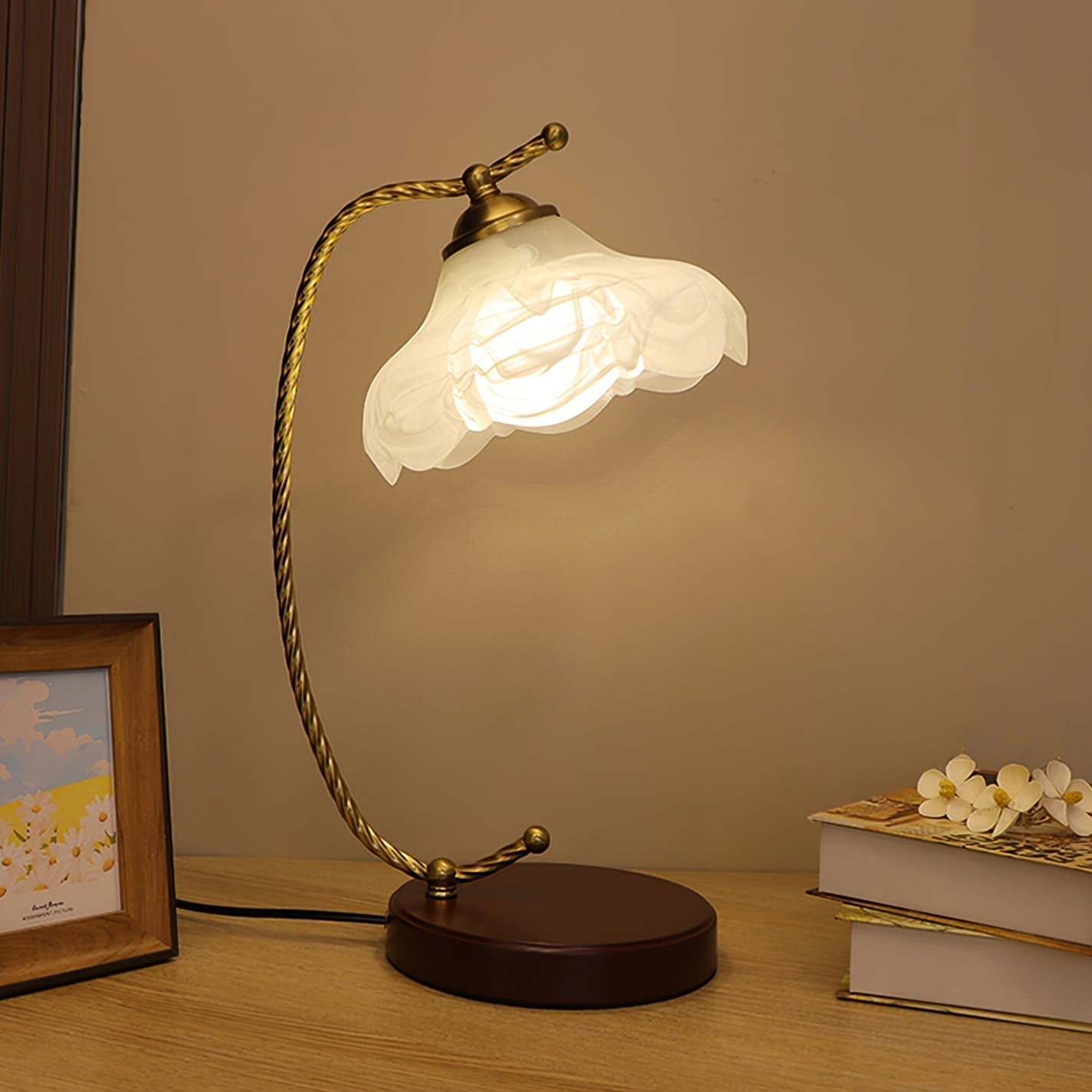Vintage Pleated Shade Table Lamp with Walnut Base and Gold Accents for Modern Bedrooms