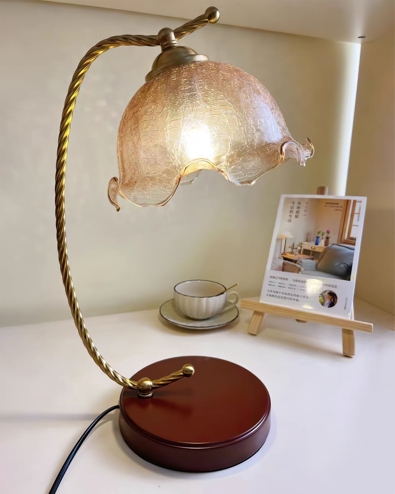 Vintage Pleated Shade Table Lamp with Walnut Base and Gold Accents for Modern Bedrooms
