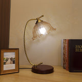 Vintage Pleated Shade Table Lamp with Walnut Base and Gold Accents for Modern Bedrooms