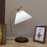 Vintage Pleated Shade Table Lamp with Walnut Base and Gold Accents for Modern Bedrooms