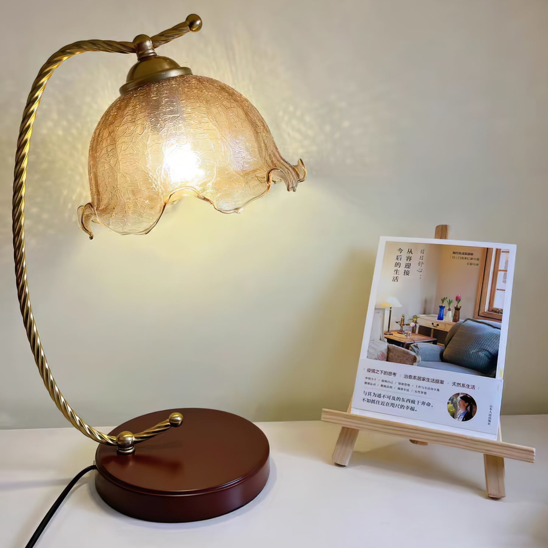 Vintage Pleated Shade Table Lamp with Walnut Base and Gold Accents for Modern Bedrooms