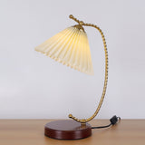 Vintage Pleated Shade Table Lamp with Walnut Base and Gold Accents for Modern Bedrooms