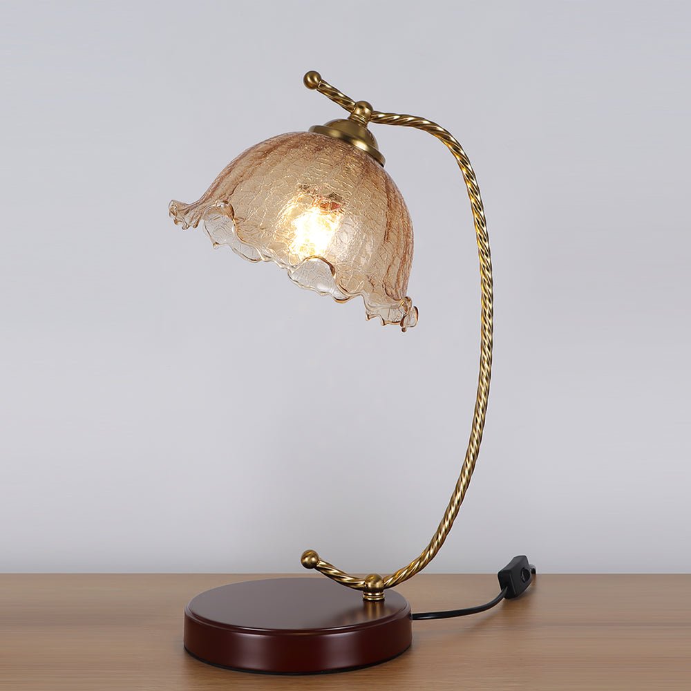Vintage Pleated Shade Table Lamp with Walnut Base and Gold Accents for Modern Bedrooms