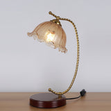 Vintage Pleated Shade Table Lamp with Walnut Base and Gold Accents for Modern Bedrooms