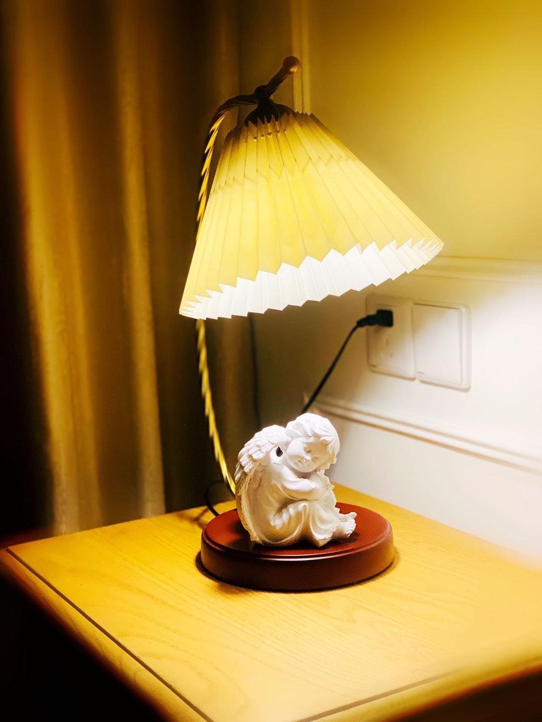Vintage Pleated Shade Table Lamp with Walnut Base and Gold Accents for Modern Bedrooms