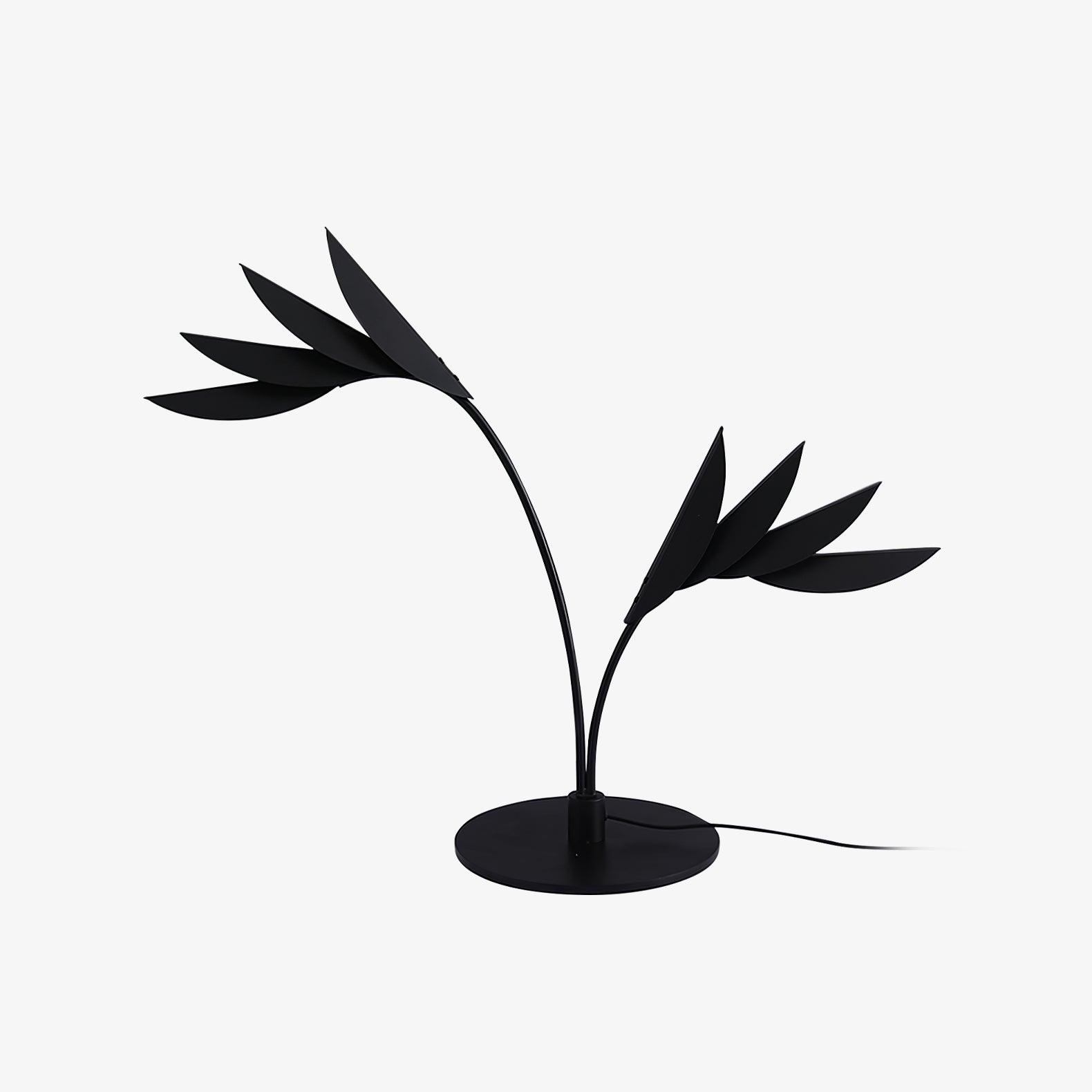 Modern Double Leaf Metal Table Lamp with Botanical Design in Black Finish for Office and Bedroom