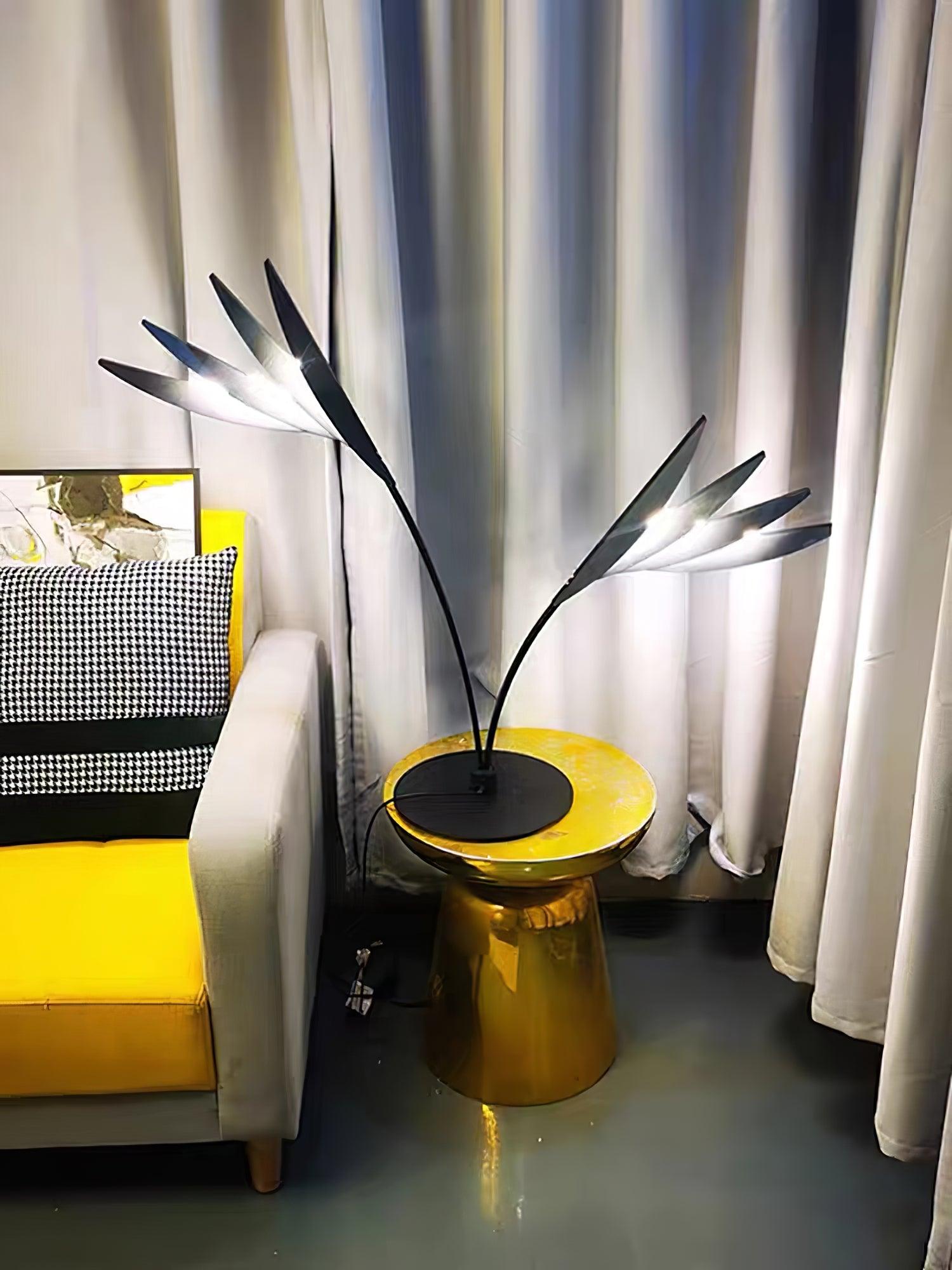 Modern Double Leaf Metal Table Lamp with Botanical Design in Black Finish for Office and Bedroom