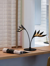 Modern Double Leaf Metal Table Lamp with Botanical Design in Black Finish for Office and Bedroom