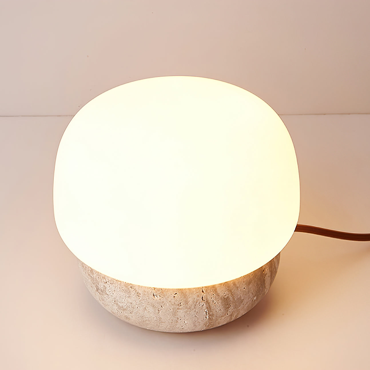 Modern Yellow Travertine Stone Table Lamp with Glass Globe for Minimalist Bedside Decor