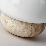 Modern Yellow Travertine Stone Table Lamp with Glass Globe for Minimalist Bedside Decor