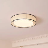 Modern Drum Flush Mount Ceiling Light with Beige Linen Shade and Integrated LED
