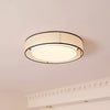Modern Drum Flush Mount Ceiling Light with Beige Linen Shade and Integrated LED