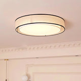 Modern Drum Flush Mount Ceiling Light with Beige Linen Shade and Integrated LED