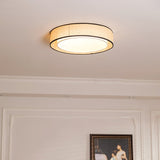 Modern Drum Flush Mount Ceiling Light with Beige Linen Shade and Integrated LED