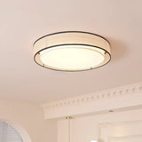Modern Drum Flush Mount Ceiling Light with Beige Linen Shade and Integrated LED