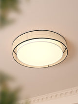 Modern Drum Flush Mount Ceiling Light with Beige Linen Shade and Integrated LED