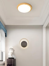Modern Rubberwood Drum Flush Mount Ceiling Light for Minimalist Living Spaces