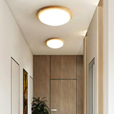 Modern Rubberwood Drum Flush Mount Ceiling Light for Minimalist Living Spaces