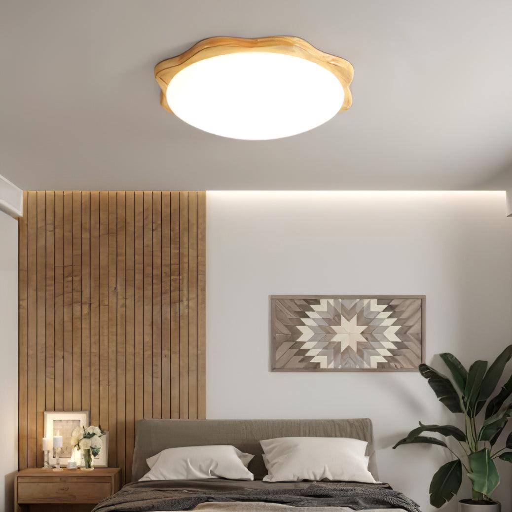 Modern Rubberwood Drum Flush Mount Ceiling Light for Minimalist Living Spaces