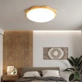 Modern Rubberwood Drum Flush Mount Ceiling Light for Minimalist Living Spaces