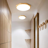 Modern Rubberwood Drum Flush Mount Ceiling Light for Minimalist Living Spaces