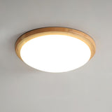 Modern Rubberwood Drum Flush Mount Ceiling Light for Minimalist Living Spaces