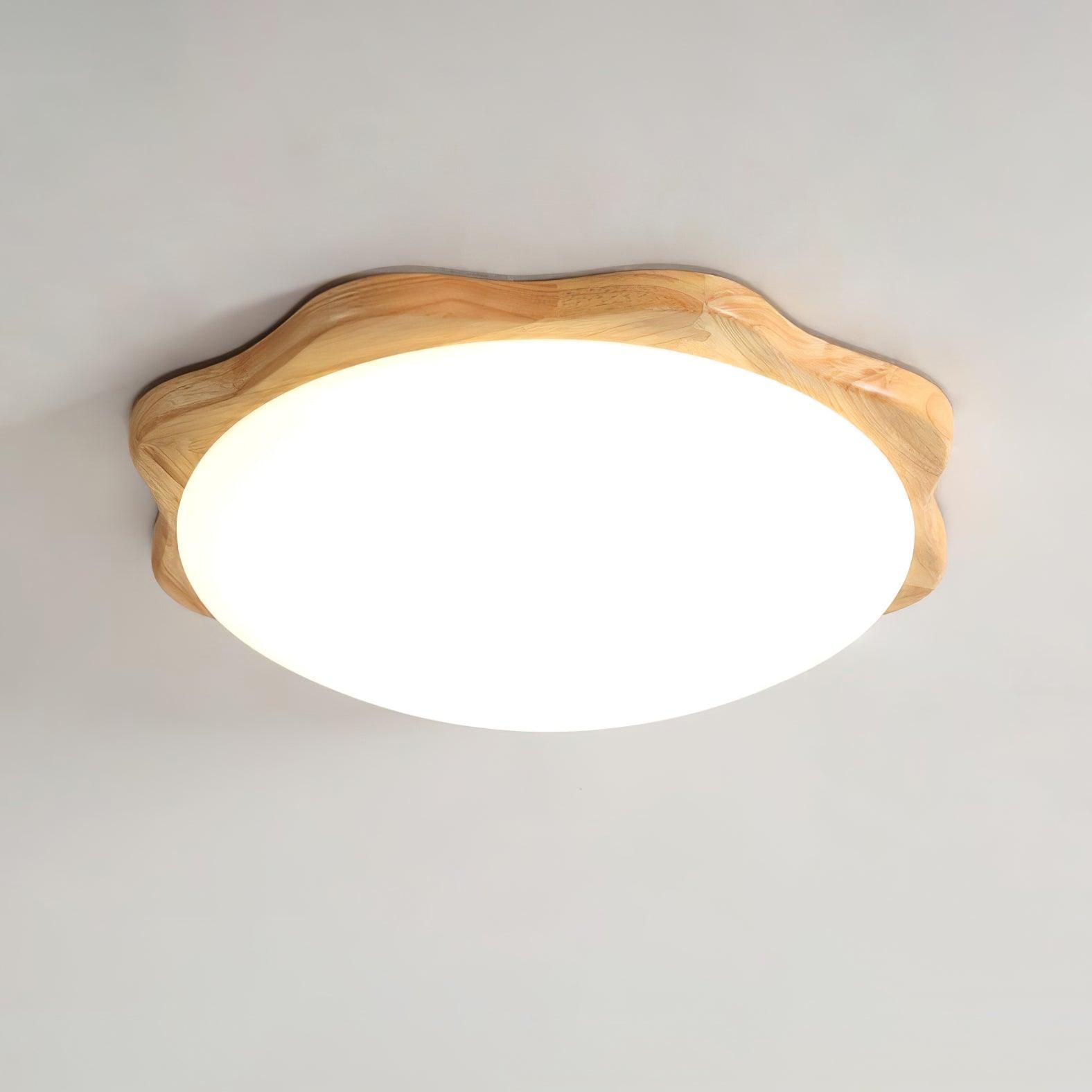 Modern Rubberwood Drum Flush Mount Ceiling Light for Minimalist Living Spaces