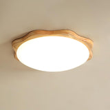 Modern Rubberwood Drum Flush Mount Ceiling Light for Minimalist Living Spaces
