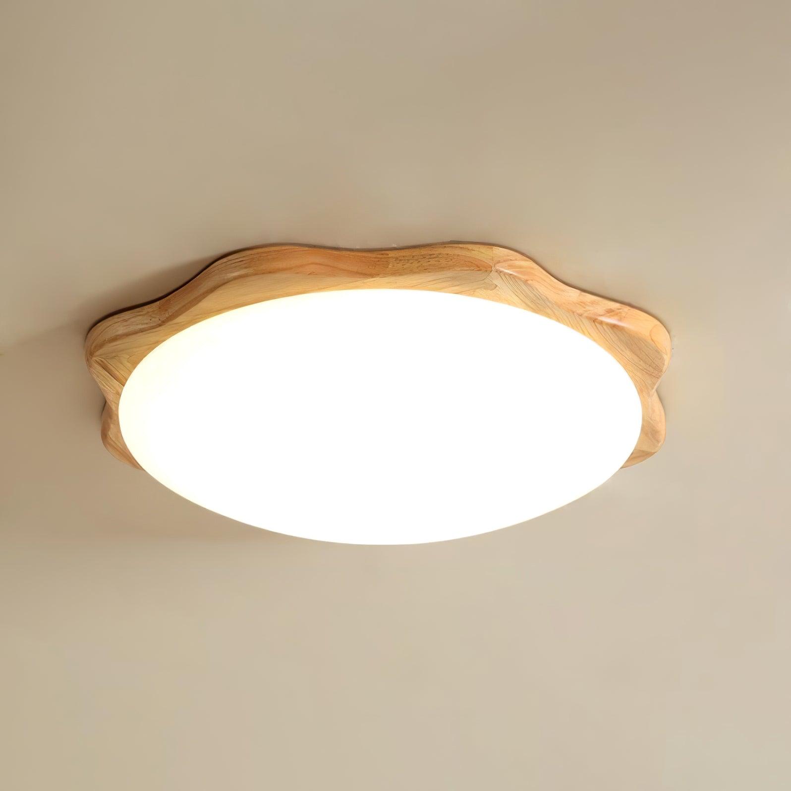 Modern Rubberwood Drum Flush Mount Ceiling Light for Minimalist Living Spaces