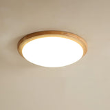 Modern Rubberwood Drum Flush Mount Ceiling Light for Minimalist Living Spaces