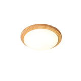 Modern Rubberwood Drum Flush Mount Ceiling Light for Minimalist Living Spaces